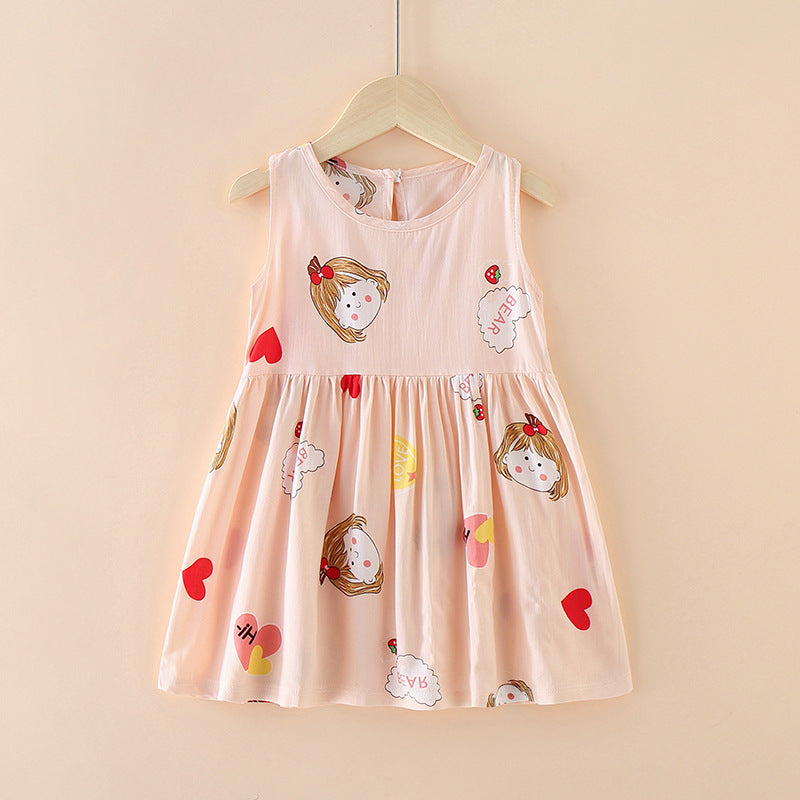 Princess Vest Skirt Girl Cotton Silk Dress Cotton Silk Western Style Summer Dress