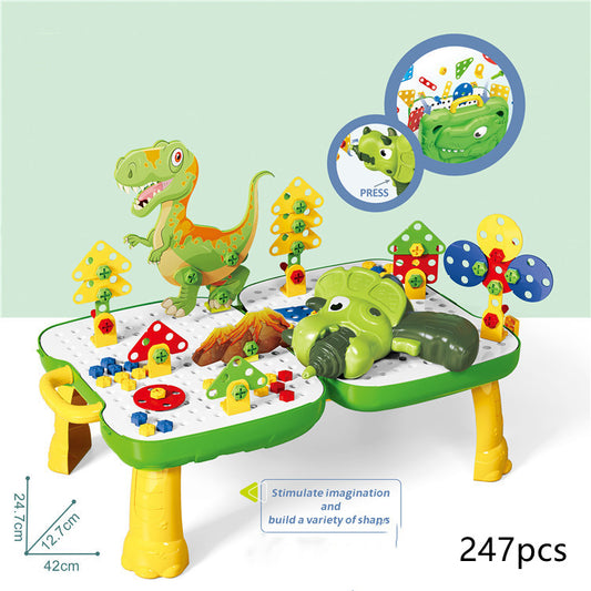 Cross-border Children's Electric Screw Platter Dinosaur DIY Parent-child Interactive Box Platter Electric Splicing Toy
