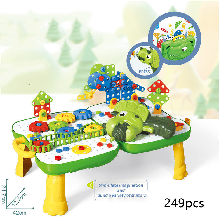 Cross-border Children's Electric Screw Platter Dinosaur DIY Parent-child Interactive Box Platter Electric Splicing Toy