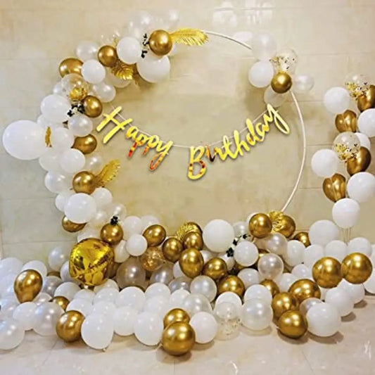 Golden Birthday Decoration Items Combo Set For Kids Wife - Happy Birthday Banner, Metallic Balloons, Glue Dot,Arch Strip, For Birthday Decorations Celebrations - 47Pcs
