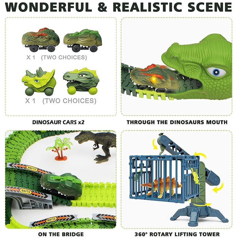 Dinosaur Electric Flexible Rail Track Toy 183 Piece Set