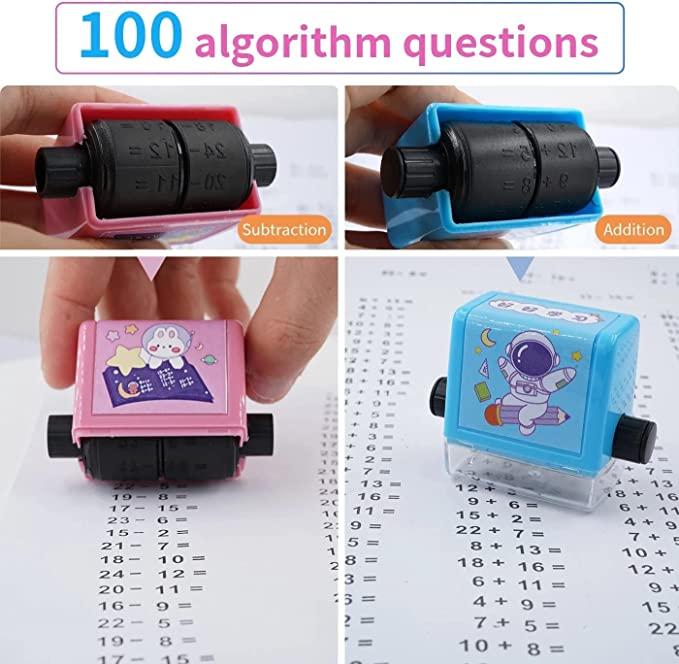 Addition and Subtraction Teaching Stamps for Kids,Roller Design Digital Teaching Stamp,Math Stamps Practice Tools Within 100 Supplies Educational Toy for Preschool Home School Supplies - pack of 2