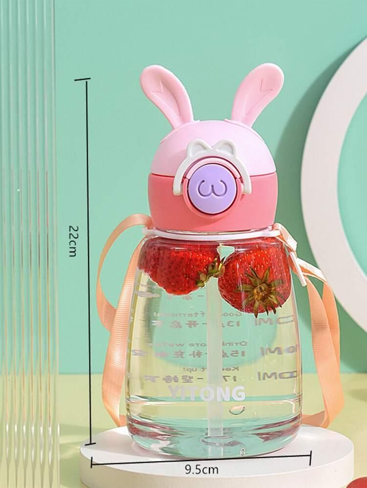 Cute Cartoon Rabbit Ear Straw water Bottle with sipper For Kids Teens Girls 750ml