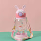 Cute Cartoon Rabbit Ear Straw water Bottle with sipper For Kids Teens Girls 750ml