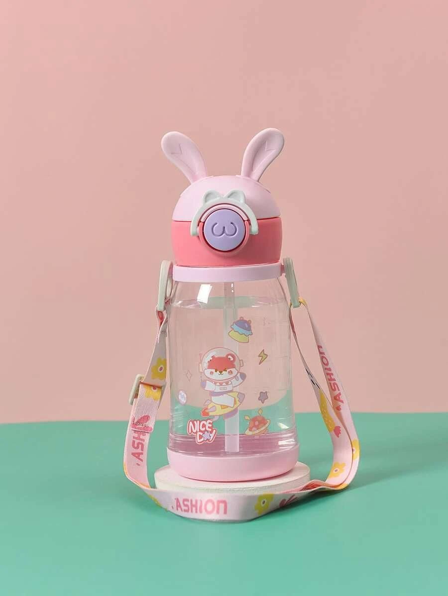 Cute Cartoon Rabbit Ear Straw water Bottle with sipper For Kids Teens Girls 750ml